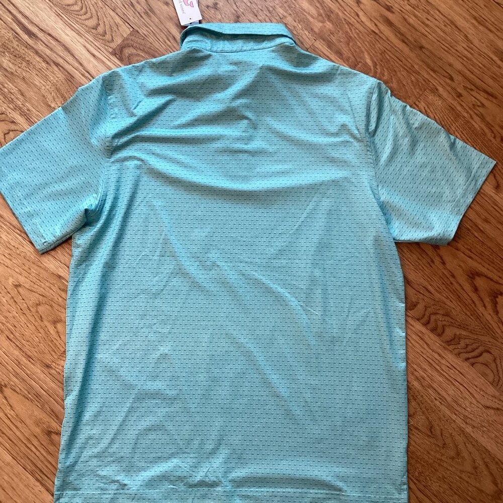 NWT Vineyard Vines Performance Polo Shirt in Aqua Whale Dot Micro Print M GOLF - Picture 2 of 3
